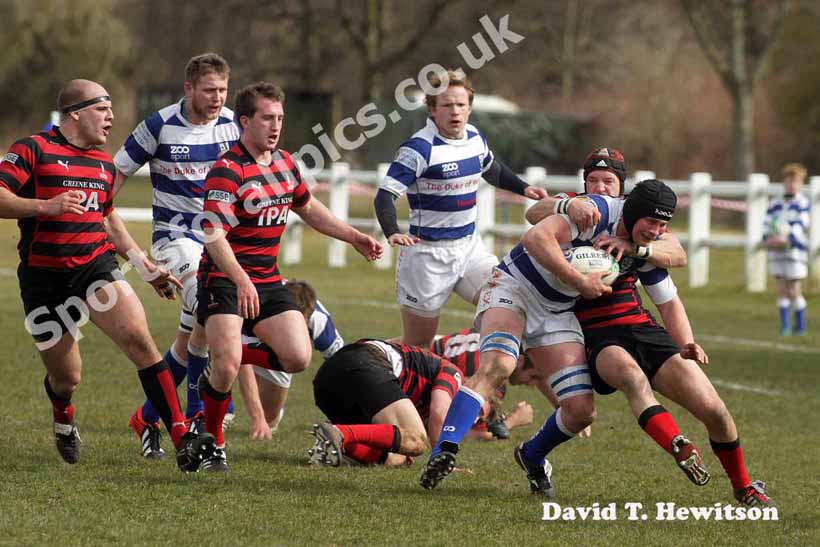 Tynedale's Stuart Johnson on the charge against Blackheath, National League Division 1, Tynedale Park, Corbridge, Northumberland.